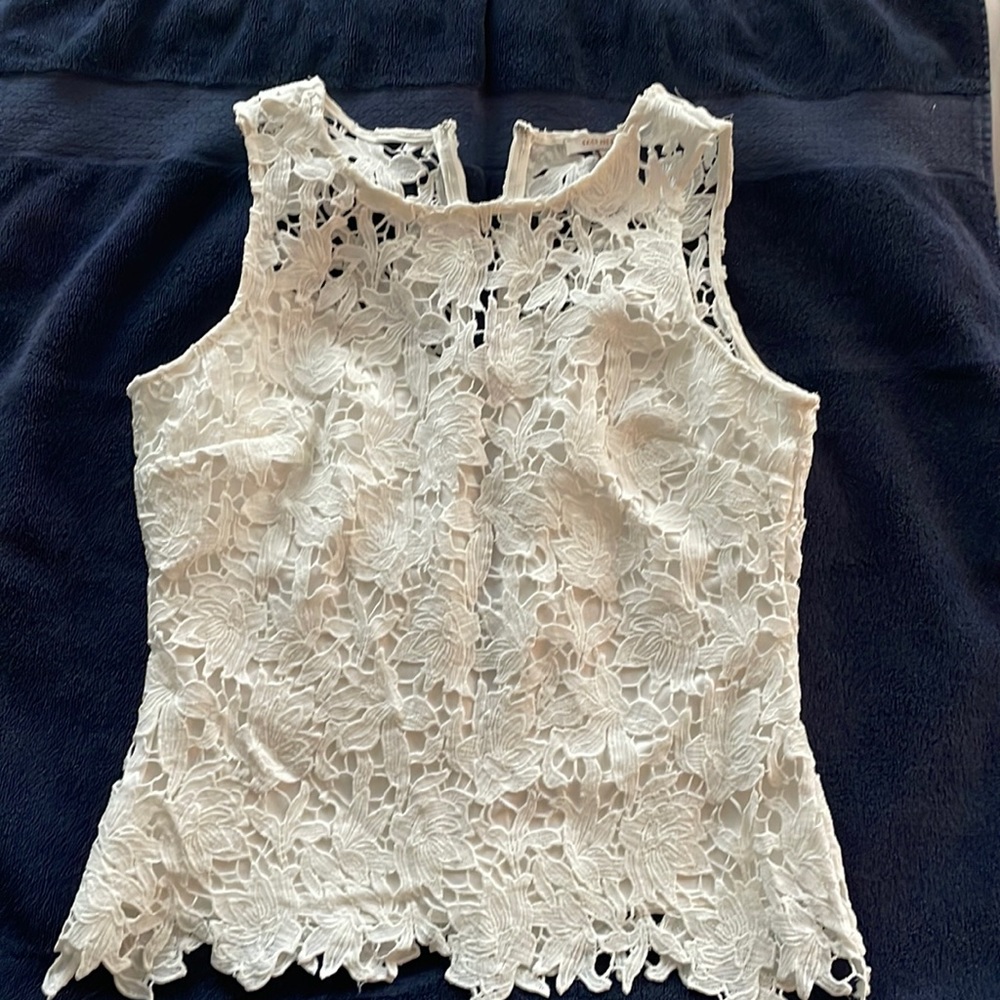 Off white lace tank top with zipper